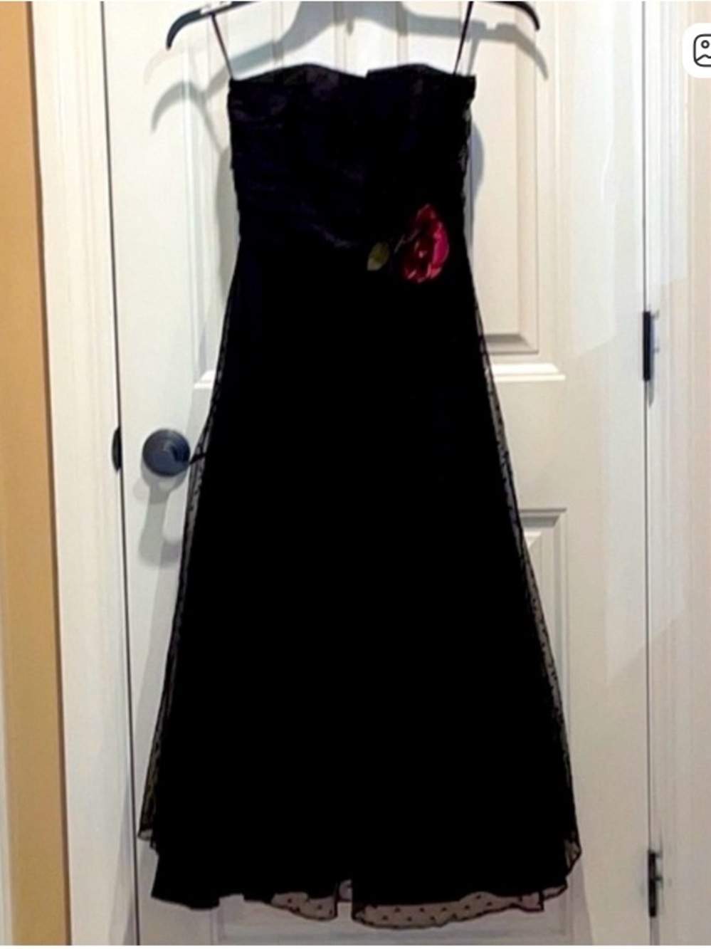 Vintage Black Strapless Scott McClintock Midi Dress with Swiss dot overlay
